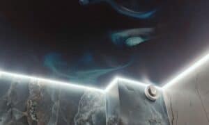 Trükitud pildiga pinglagi vannitoas